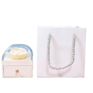 Imagem de Presente Feminino, Caixa de Presente Luxuosa com Rosas Eternas, Cor de Macaron, Adequada para Colares, AnéIs, Caixa de Armazenamento de Joi, 7 * 7 * 7 Cm(Bege,2Pcs)