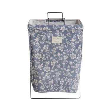 Imagem de Cesto Organizador Dobrável, Suporte para Roupa Suja, Floral Azul e Branco, 60cm, Multiuso com Alças de Metal (Azul)