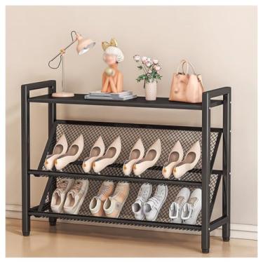 Imagem de SPXMQSS Organizador de sapateira, armazenamento de armário de sapatos para porta de entrada, organizador de armazenamento fino de sapato, prateleiras inclinadas de malha, grande capacidade, espaço