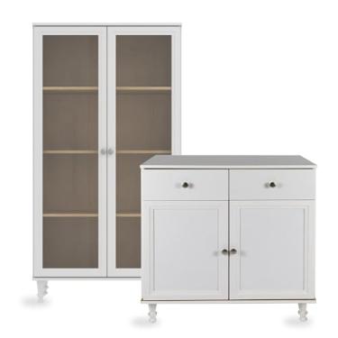 Imagem de Ditália Despensa de vidro de 2 portas + 2 portas e 2 gavetas – estrutura durável, design funcional e elegante, prateleiras suportam até 20 kg – espaço de armazenamento para cozinha ou sala de jantar