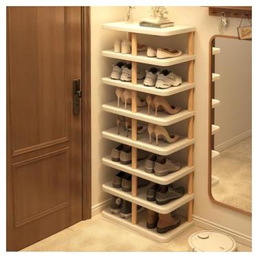Imagem de SPXMQSS Sapateira, 6/7/8 andares, suporte de sapato, de madeira, estreito, prateleira aberta para armazenamento de armário para 10 a 14 pares para entrada, corredor, sala de estar, bege, 8 níveis 48 x