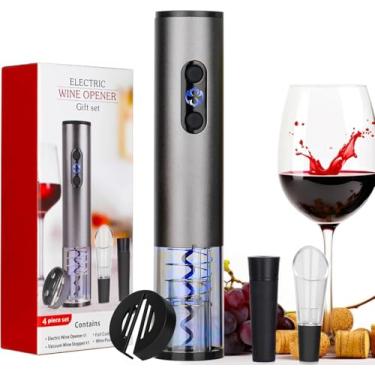 Imagem de Conjunto de abridor de vinho elétrico, abridor de garrafas de saca-rolhas de vinho automático recarregável com cortador de alumínio, rolha a vácuo, vinho para festa de casamento, presentes de casa