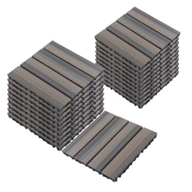 Imagem de SPXMQSS Decking composto, piso de jardim ao ar livre, telhas de deck interligadas WPC, para terraço de jardim, varanda, antiderrapante, fácil de instalar, ótima drenagem 30 x 30 x 2,2 cm B 22 peças