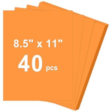 Imagem de Cartolina de 40 folhas, 8,5 x 11, cartolina laranja fluo de 29,5 kg, papel de construção, papel grosso para impressão, pintura, confecção de cartões, material escolar infantil, decorações de festa