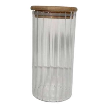 Imagem de Porta Mantimento com Tampa de Bambu Canelado 300ml  Vidro Borossilicat