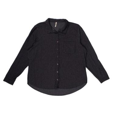 Imagem de Camisa Feminina Habana Plus Size Canelada com Botões Preto-Feminino