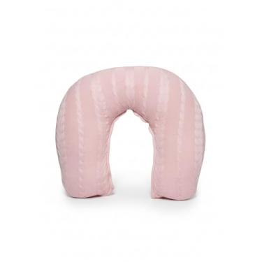 Imagem de Almofada de Amamentação em Tricô, 45x37x13cm, Formato U Anatômico, Enchimento Siliconado, Hipoalergênico (Rosa Bebê)