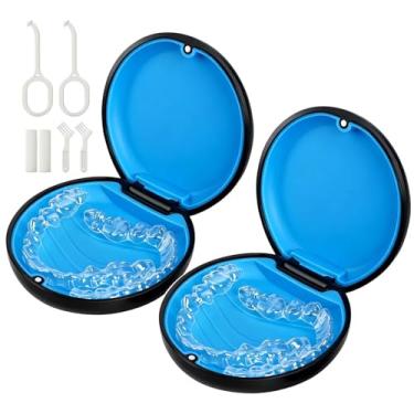 Imagem de HEMILAB Pacote Com 2 Estojos De Contenção, Estojo Fino Para Alinhadores, Compatível Com Invisalign, Estojo Para Protetor Bucal, Estojo Bonito Para Contenção Ortodôntica Com Ferramenta De Remoção De C
