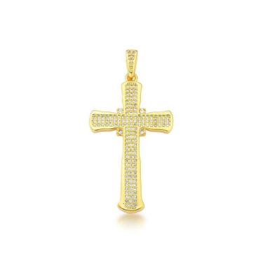 Imagem de Pingente Crucifixo Feminino 5cm Cravejado Banhado A Ouro 18k