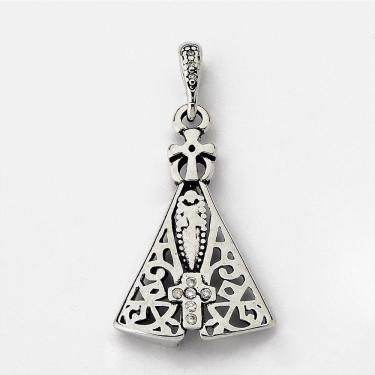 Imagem de Pingente Nossa Senhora Aparecida Prata 925 Com Zircônias - Crista