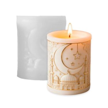 Imagem de Tone Fun Moldes de silicone para alívio de estrelas, lua e castelo para fazer velas, resina, velas de aromaterapia, sabonete de cera artesanal, decoração de casa, artesanato - B (7 x 7 x 8,6 cm)
