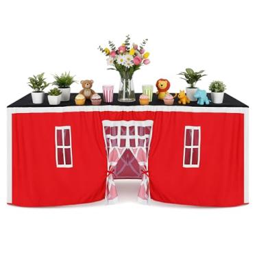 Imagem de Oudain Toalha de mesa grande de 3 m x 2,3 m de casinha de brinquedo, capa de barraca, casa de brinquedo para ambientes internos e externos, acessório para festa de aniversário, playground (cores azul