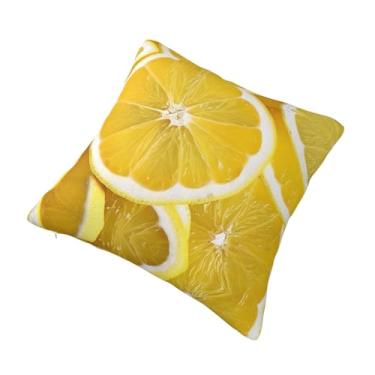 Imagem de Almofada quadrada decorativa com estampa de limão amarelo - Design reversível, zíper oculto, poliéster macio para sofá, cama e carro - Hipoalergênico 40,6 x 40,6 cm