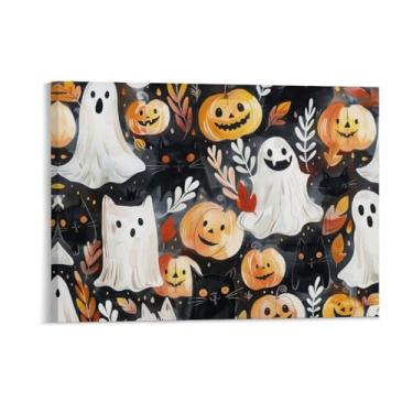 Imagem de HouLaiZhe Pôster de Halloween Gato Preto Abóbora Fantasma Impressão de Arte de Parede Decorações de Halloween Decoração de Parede Estética Gótica para Sala de Estar Quarto 18 x 24 polegadas (45 x 60