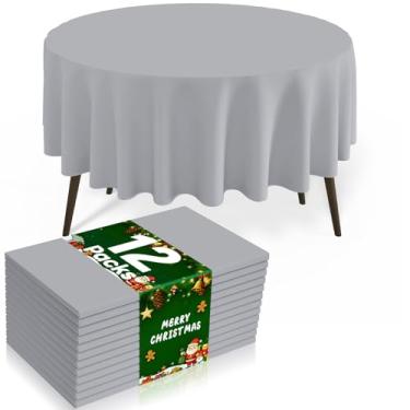Imagem de misaya 12 pacotes de toalhas de mesa descartáveis de plástico, toalha de mesa redonda impermeável de 213 cm, à prova de vazamento e capas de mesa decorativas resistentes para piquenique, festa e