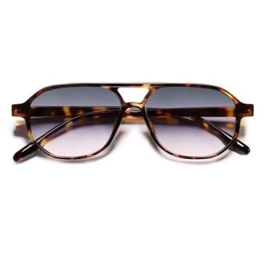 Imagem de VANLINKER Óculos de sol aviador retrô anos 70 para mulheres e homens, clássico, quadrado, vintage, moderno, hexagonal, 2025 UV400 VL9870, Armação de tartaruga C5/Lente de classificação rosa cinza