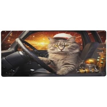Imagem de Wassud Mouse pad para dirigir gatos (3) com base de borracha antiderrapante, mouse pad longo com borda costurada, à prova d'água, grande mesa para escritório, casa, 89,9 cm x 39,9 cm