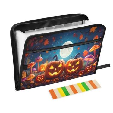 Imagem de CEBUGI Pasta expansível de 13 bolsos, impermeável, sanfonada, organizador de arquivos com etiquetas tamanho A4, organizador de documentos de papel para escola, material de escritório, abóboras