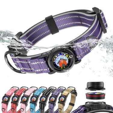 Imagem de Coleira para cães AirTag, à prova d'água IPX8, suporte para coleiras para cães | Refletor ultradurável | Acolchoado macio | Fivela de bloqueio | Resistente | Serve para cães pequenos (roxo, P (25,4 cm
