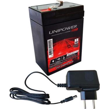 Imagem de Bateria Unipower 6v 4,5ah + Carregador 6v 900mah Bivolt Plug Pino P4
