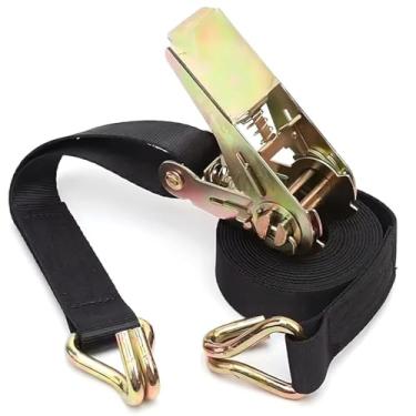 Imagem de Cinta com Catraca Reforçada capacidade 800 kg por cinta 4,6 m x 25 mm gancho J aço bicromatizado fita poliéster para fixação e transporte seguro de cargas (Preto)