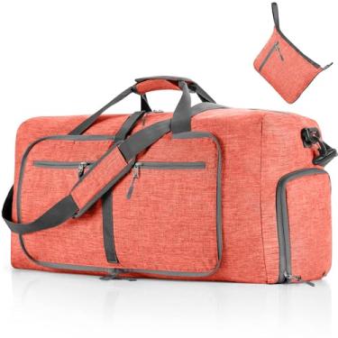 Imagem de Bolsa de viagem para homens e mulheres, Bolsa esportiva de viagem dobrável com compartimento para sapatos à prova d'água e resistente a rasgos, N rosa, 65L, da marca Vomgomfom
