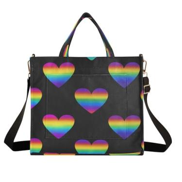 Imagem de Burbuja Sacola feminina com corações multicoloridos, bolsa tiracolo de veludo cotelê para compras, trabalho, viagens, C104, Small