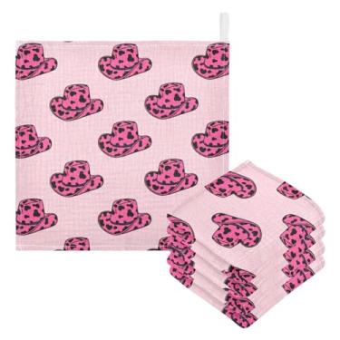 Imagem de Kigai Chapéu de cowboy de vaca toalhas de bebê, 5 peças de toalha absorvente ultra macia, toalha de rosto de banho recém-nascido, lenços umedecidos naturais reutilizáveis para pele sensível, lista do