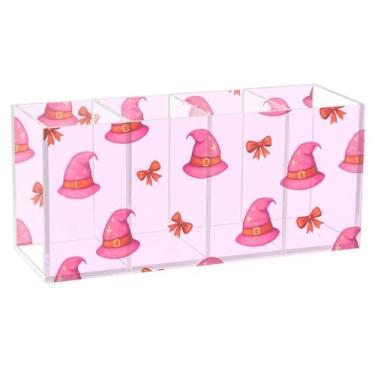 Imagem de Burbuja Porta-canetas de acrílico para chapéus de bruxa rosa, 4 compartimentos, suporte de lápis transparente para pincéis de maquiagem, acessórios de mesa de escritório em casa