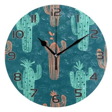 Imagem de YETTASBIN Relógio de parede cacto, silencioso, sem tique-taque, operado por bateria, relógio redondo decorativo criativo para cozinha, sala de estar, banheiro, decoração de escritório em casa, escola