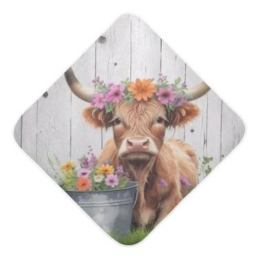Imagem de Burbuja Toalha de banho de bebê flor de vaca - Toalha com capuz de algodão musselina absorvente macio para recém-nascidos e bebês, 89 x 89 cm