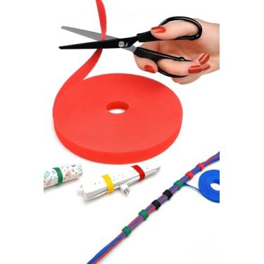 Imagem de Tiras cortadas no comprimento resistente, rolo de dupla face autoaderente de 32 pés x 1,2 cm, laços de agrupamento se prendem a si mesmos para fixação segura, vermelho