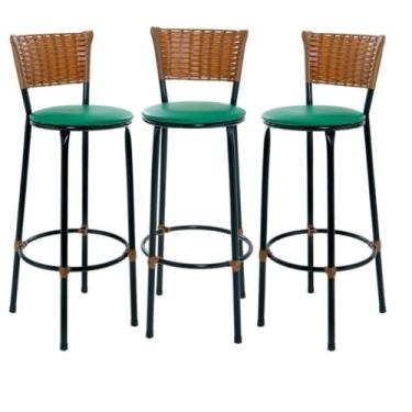 Imagem de JOGO DE 3 BANQUETAS ALTA DE COZINHA AREA GOURMET MOVEIS DE JUNCO AREA(Verde)