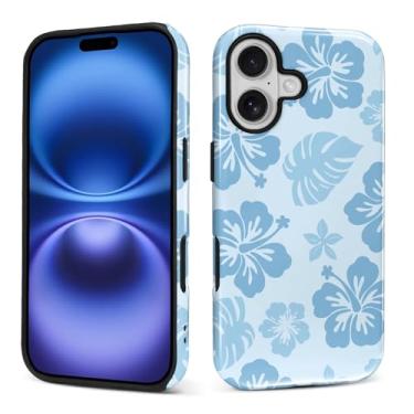 Imagem de Kapadiy Capa para iPhone 17, Hibisco Azul Design de Flor Fofa Híbrida Proteção Dupla Silicone Rígido PC À Prova de Choque Capa de Corpo Inteiro Fina Anti-Riscos para Homens e Mulheres