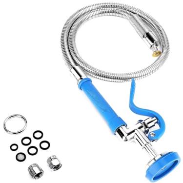 Imagem de Lanceler Válvula de pulverizador de pia comercial com mangueira de aço inoxidável de 111,8 cm, 1,42 GPM Válvula de pulverização de pré enxágue com conjunto de alça para torneiras de cozinha comercial