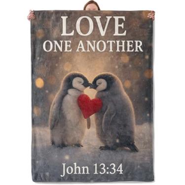 Imagem de Cobertor de amor de pinguim cristão presentes para mulheres adultas, cobertores macios e quentes de flanela para acampamento, quarto, sala de estar, sofá, decoração de viagem, 152 x 203 cm