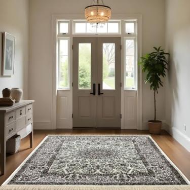 Imagem de 1 Tapete Entrada Porta Hall Grande Belga Es Cl 140 x 200 Vr (D10Cla Bege Branco Amarelo - Classico Medalhão Floral)