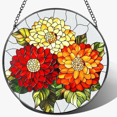 Imagem de Vitral para pendurar vitrais, flores de nascimento de 20 cm para pendurar janelas, decoração de janela e Natal, festival, dia das mães, aniversário, presentes para mãe, presentes de flores de