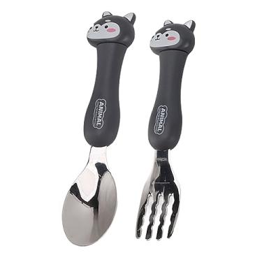 Imagem de Cryfokt Conjunto de Colher Garfo de Desenho Animado para bebê, Talheres de Aço Inoxidável para Crianças, Talheres Ergonômicos para Crianças (Cachorro)