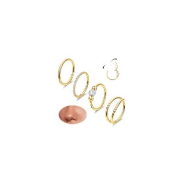 Imagem de Vegolita 4 argolas de nariz de titânio 20G para mulheres e homens argola dupla CZ opala clicker septo hoop daith cartilagem concha tragus helix torre piercing joias 8/10 mm, 20G-10mm, Titânio