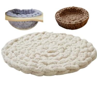 Imagem de SSDHUA Colchão de gato tecido à mão ninho cápsula espacial leite pisando almofada redonda almofada quente para animais de estimação dormir quatro estações interior gato gato moldura tapete ampliado
