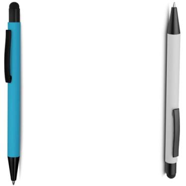 Imagem de Caneta Esferográfica Touch Screen Metálica, Corpo Emborrachado, Escrita Azul, Ponta Fina 0.7mm, Design Moderno, para Escritório, 14.5cm (Azul e Branco 2)