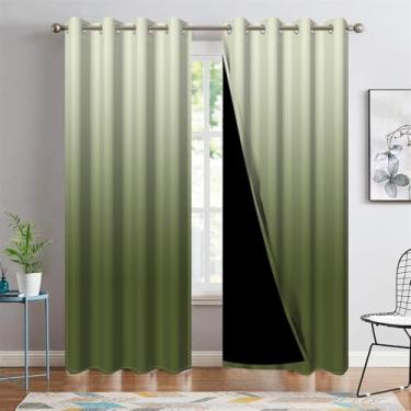 Imagem de DORCEV Cortinas blackout ombré verde-oliva com ilhós, isolamento térmico, bloqueio de luz, cortinas de janela para decoração de quarto e sala de estar, cortinas escurecidas de quarto gradiente, 107 x