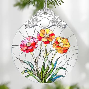 Imagem de Enfeites de Natal: Enfeite de flor de nascimento de janeiro em estilo vitral - Decorações de árvore de Natal, presentes de festa de feriado, presentes de dia das mães e aniversário para mulheres, mãe