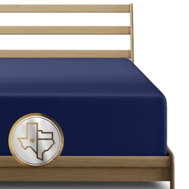 Imagem de TEXAS LINEN CO. Lençol casal de algodão egípcio premium apenas – lençol completo com bolso extra profundo de 56 cm (azul marinho), ajuste confortável, tecido acetinado macio e refrescante, lençol de