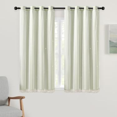 Imagem de XiDi Cortinas blackout estrela verde sálvia para quarto de crianças e meninas, sala de estar, 2 painéis, camada dupla, isolamento térmico, recortado, parede, decoração de casa, ilhós, cortinas de