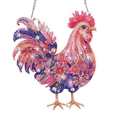 Imagem de NAIMOER Kits de pintura de diamante para adultos, kits de pendurar arte de diamante de galinha 5D, enfeite de pingente, arte de cristal de formato especial, kit de artesanato placa acrílica para