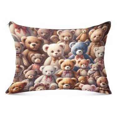 Imagem de Lindos ursinhos de pelúcia grandes fronhas decorativas com zíper longo padrão king queen size fronha fofa almofada deslizante casa sala de estar, tamanho do corpo, 53 cm x 137 cm