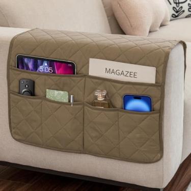 Imagem de DECKALY Suporte de controle remoto para armazenamento de sofá, organizador de apoio de braço antiderrapante para sofá com 6 bolsos para mesa, celular, iPad, revistas, livro (Bege-2)