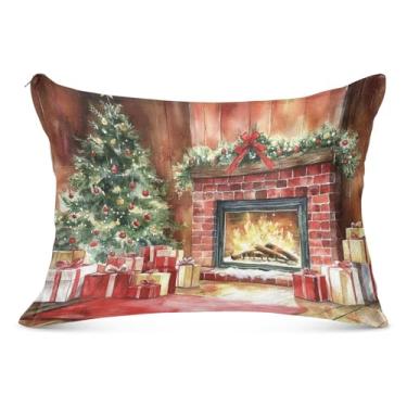 Imagem de Capas de travesseiro vermelho king size para lareira de Natal 53 x 137 cm capa de travesseiro corporal supermacia com zíper resistente a desbotamento e manchas